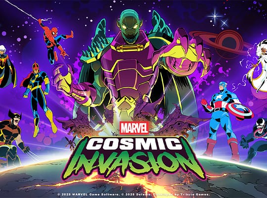 Marvel Cosmic Invasion key art sa Spider-Manom, Kapetanom Amerikom, Wolverinom, Venomom, Storm i Novom koji se bore protiv Annihilusa tokom kosmičke invazije koja preti Zemlji.