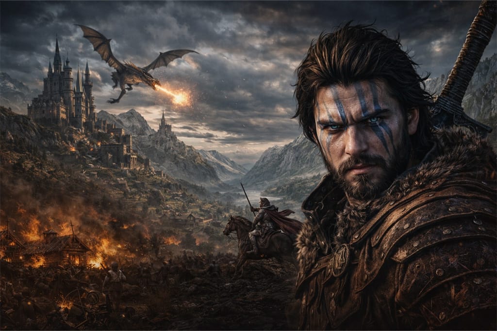 Crimson Desert: Gameplay, priča i kompletan pregled, epska borba ratnika protiv zmaja u open world okruženju, Crimson Desert gameplay scena sa cinematic prikazom borbe i sveta