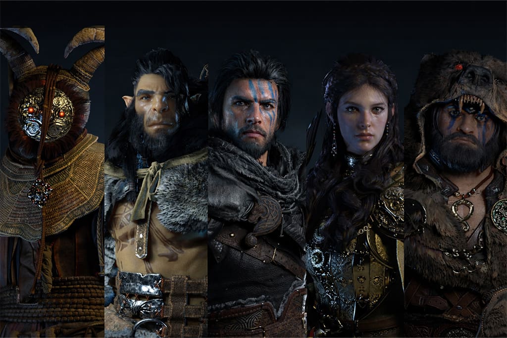 Crimson Desert priča i likovima u Crimson Desert prikaz glavnih karaktera sa detaljnim dizajnom i izraženim emocijama u mračnom fantasy okruženju