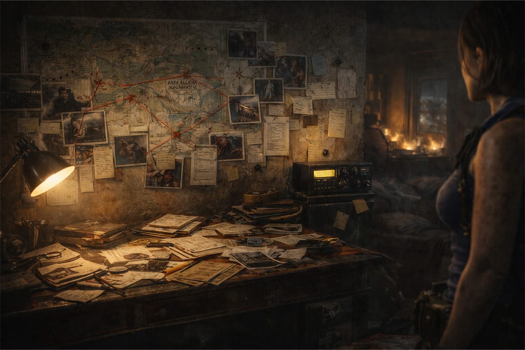 Jillin stan pretvoren u istražni centar sa mapom Arklay Mountains, policijskim dosijeima i radio prijemnikom – Resident Evil