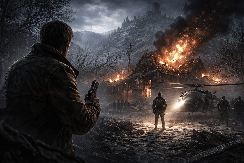 Kraj jedne ere i početak nove pretnje u Resident Evil timeline, Ethan Winters i Chris Redfield u uništenom selu tokom finalnih događaja