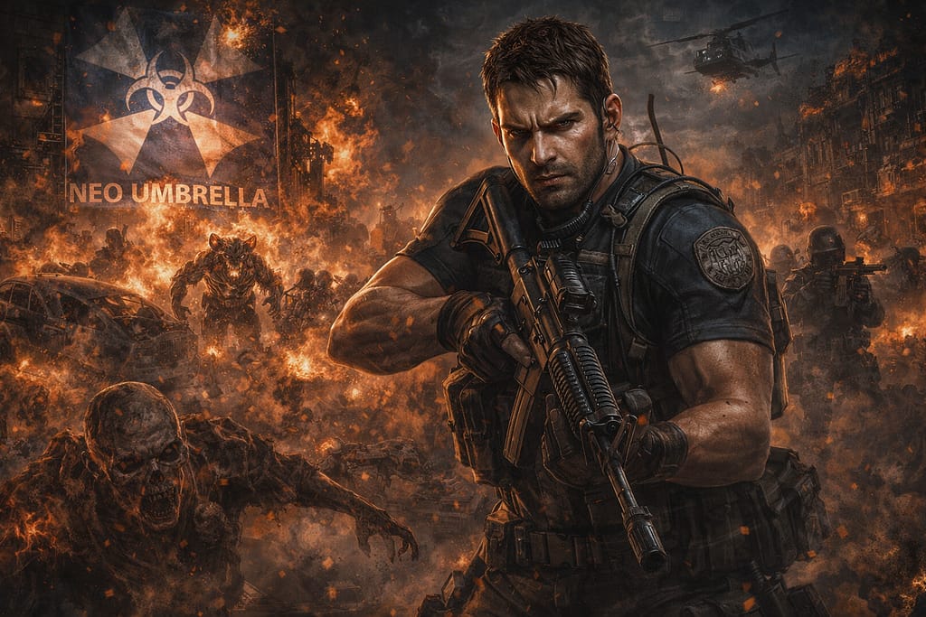 Resident Evil timeline Chris Redfield kao ključni borac protiv bioterorizma u borbi protiv Neo Umbrella organizacije i globalnih pretnji u Resident Evil timeline svetu