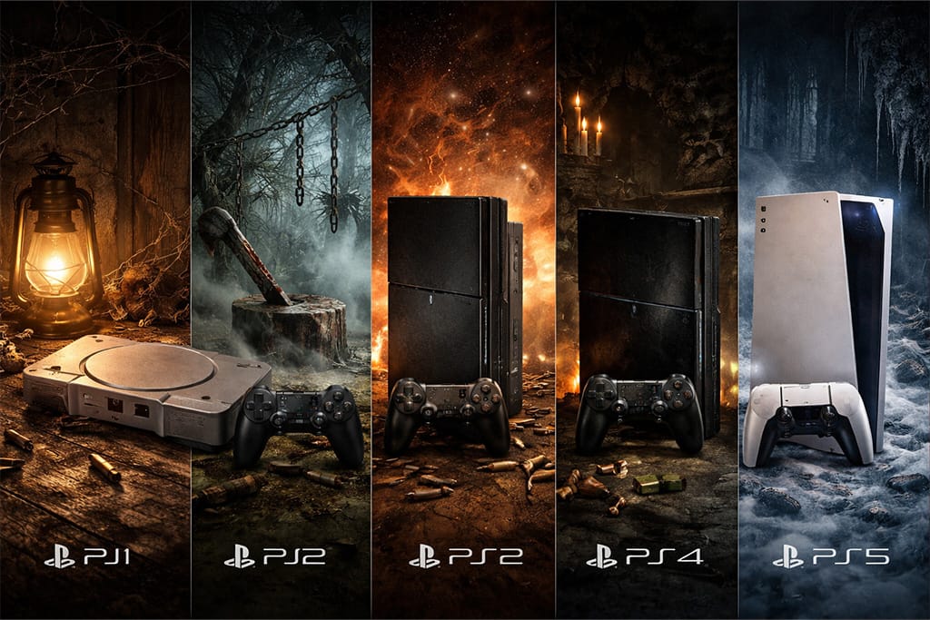 Resident evil timeline razvoj serijala kroz generacije konzola od PlayStation 1 do PlayStation 5 prikaz evolucije gaming ere