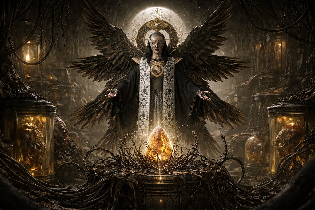 Resident Evil timeline Mother Miranda i poreklo virusa sa Megamycete organizmom u mračnoj laboratoriji, Resident Evil timeline prikaz nastanka mutacija