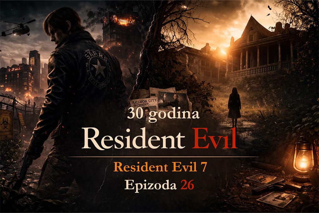 Resident Evil timeline prikazuje resident evil posle umbrele kroz cinematic prelaz iz uništenog sveta u mračnu atmosferu Resident Evil 7, haos i izolovani horor