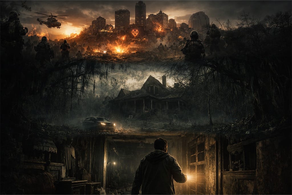 Resident Evil timeline prelaz u Resident Evil 7 kroz napuštenu kuću u Louisiani, prikaz transformacije iz globalnog haosa u izolovani horor u Resident Evil timeline narativu