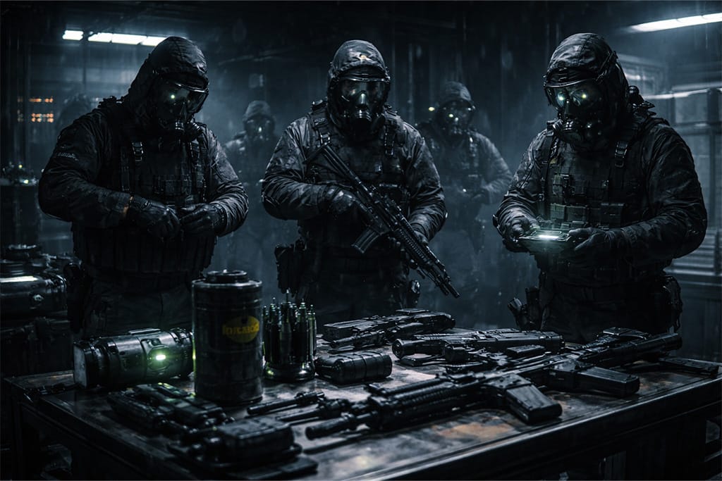 Resident Evil timeline RE4 i Las Plagas - specijalna anti B.O.W. taktička jedinica u biohazard odelima priprema opremu za operaciju protiv bioloških pretnji