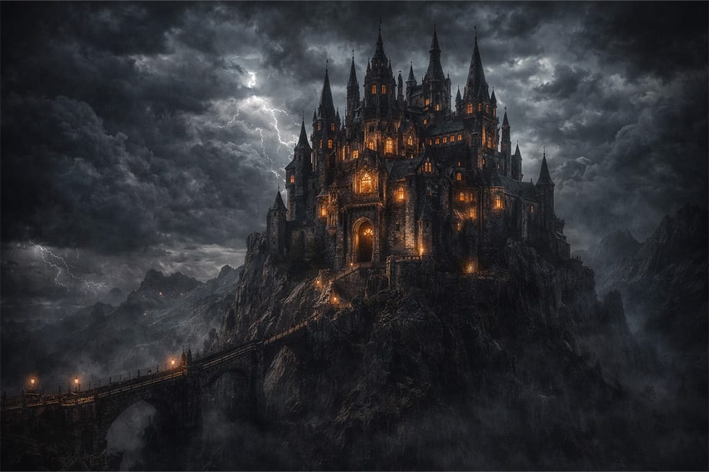 esident Evil timeline RE4 i Las Plagas - Salazarov gotički zamak na planinskoj litici tokom događaja iz Resident Evil 4 u okviru Resident Evil timeline RE4 i Las Plagas priče