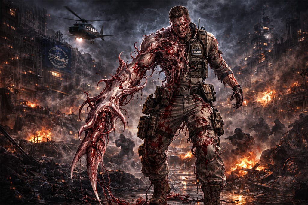 Resident Evil timeline RE6 pandemija prikaz kroz Piers Nivans kao simbol žrtve i lojalnosti u borbi protiv bioterorizma u Resident Evil timeline svetu