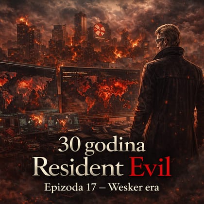 Resident Evil timeline scena u kojoj Albert Wesker posmatra globalno širenje bioterorizma tokom Wesker ere dok se svet nalazi u haosu