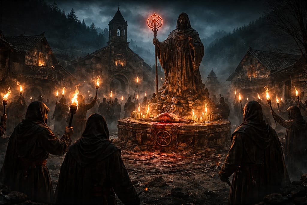 Resident Evil timeline RE4 i Las Plagas - ritual kulta Los Illuminados u izolovanom selu severne Španije gde sledbenici obožavaju drevni Las Plagas parazit tokom mračne ceremonij