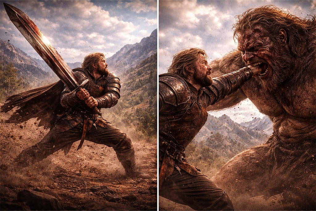 Crimson Desert prednosti i nedostaci koje Crimson Desert donosi prikaz borbenih scena gde se lik bori sa džinom koristeći veliki mač i borbu bez oružja