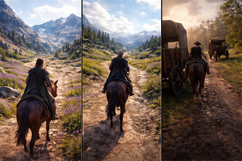 Crimson Desert vs druge open world igre prikaz poređenja pejzaža i sveta između Crimson Desert, The Witcher 3 i Red Dead Redemption 2 kroz open world okruženja